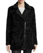 Asymmetric Faux-fur Wool-blend Coat, Black