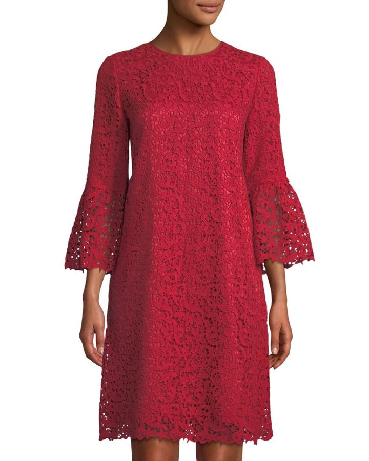 Sidra Botanical Floral-lace Dress, Red