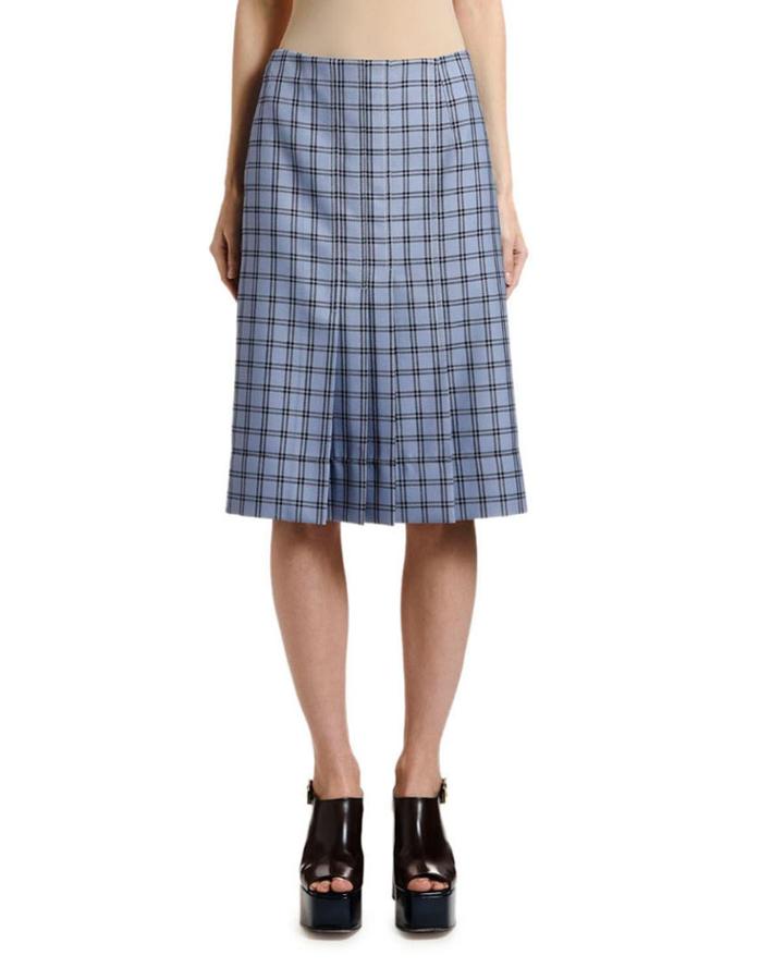 Knee-length Pleated Plaid