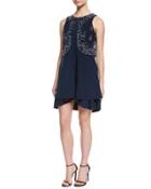 Sleeveless Embroidered Cocktail Dress, Blue