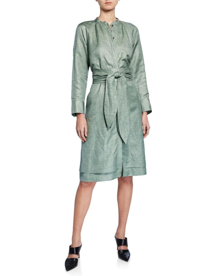 Poe Shiny-coated Linen Jewel-neck