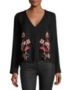 Fallen Embroidered Swing Top, Black