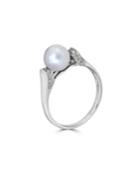 14k White Gold 7mm Pearl & Diamond Ring,