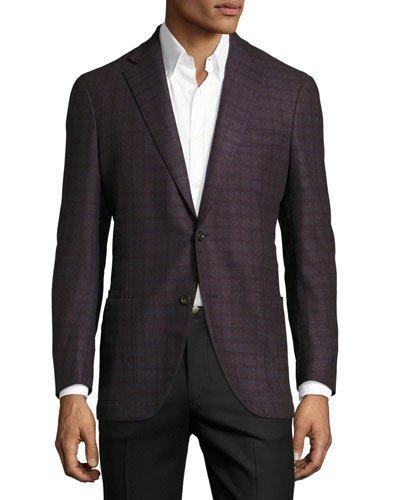 Mini-check Wool-blend Jacket, Blue