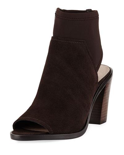 Kleo Open-toe Suede Bootie, Dark Brown