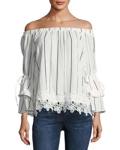 Ruffled-cuff Off-the-shoulder Top