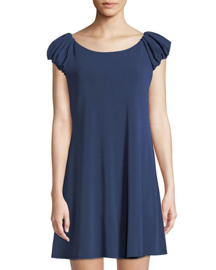 Puffed-sleeve Crepe A-line Dress