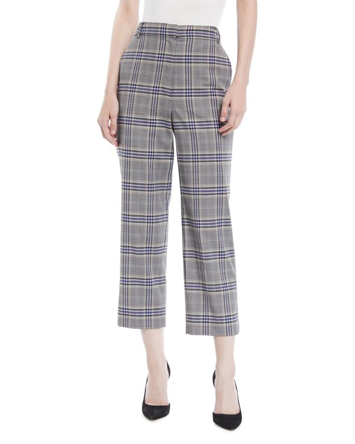 Taylor Lucas Suiting Plaid High-rise Straight-leg Pants