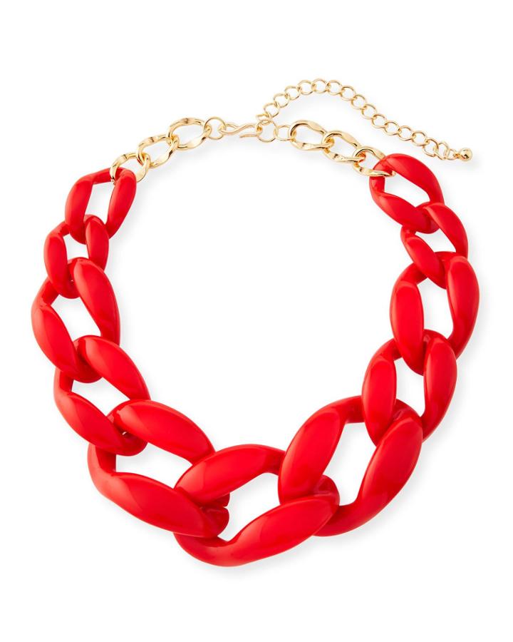 Graduated Resin Link Necklace, Red