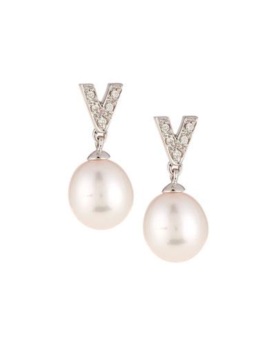 14k White Gold Diamond V & Pearl Earrings