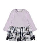 Carel Long-sleeve Ribbed Dress W/ Horse Print Skirt, Size