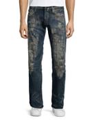 Barracuda Distress-washed Denim Jeans, Dark Blue