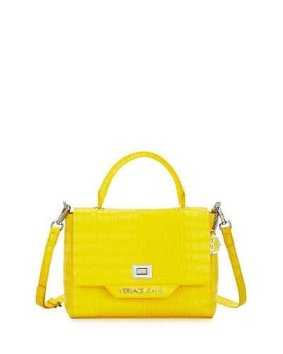 Crocodile-embossed Box Satchel Bag, Yellow