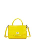 Crocodile-embossed Box Satchel Bag, Yellow