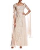 Draped Lace Scoop-neck Gown