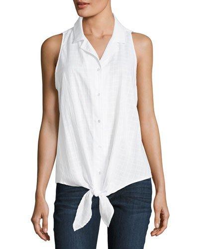 Tie-front Grid-print Blouse