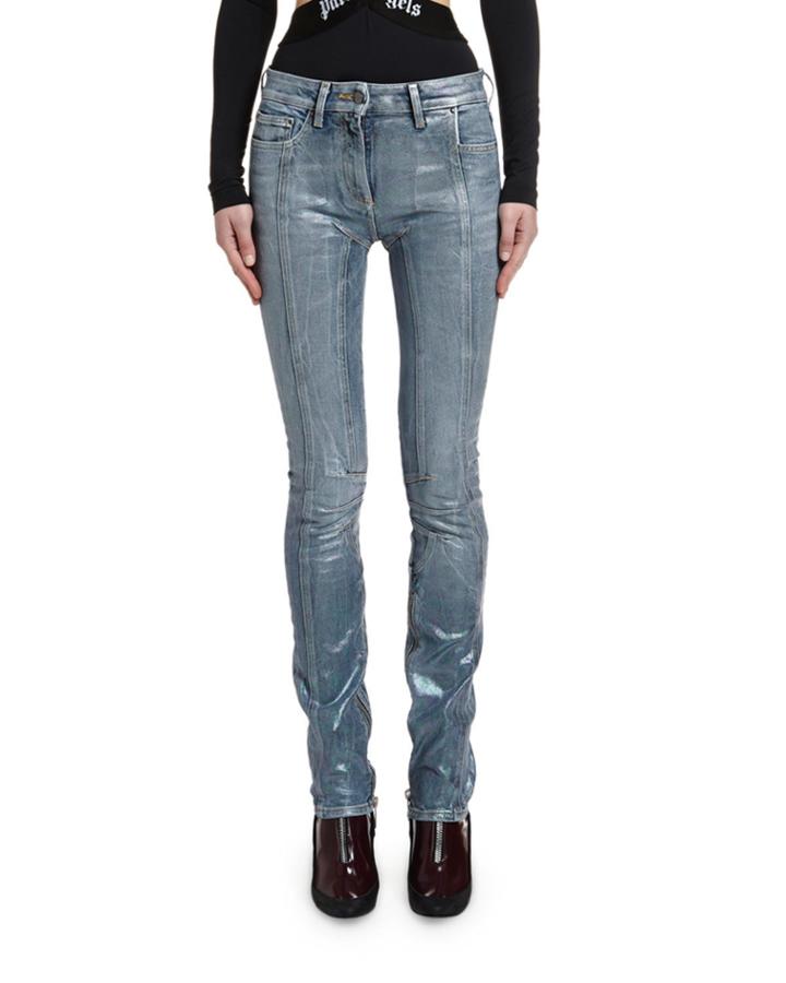 Straight-leg Biker Denim Pants