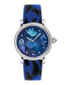 Ravenna Diamond Swiss Watch With Animal-print Suede Handmade Italian Leather Band, Blue