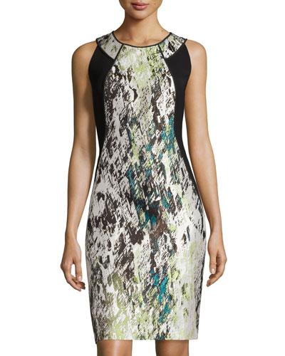 Alora Silk Jacquard Sheath Dress,
