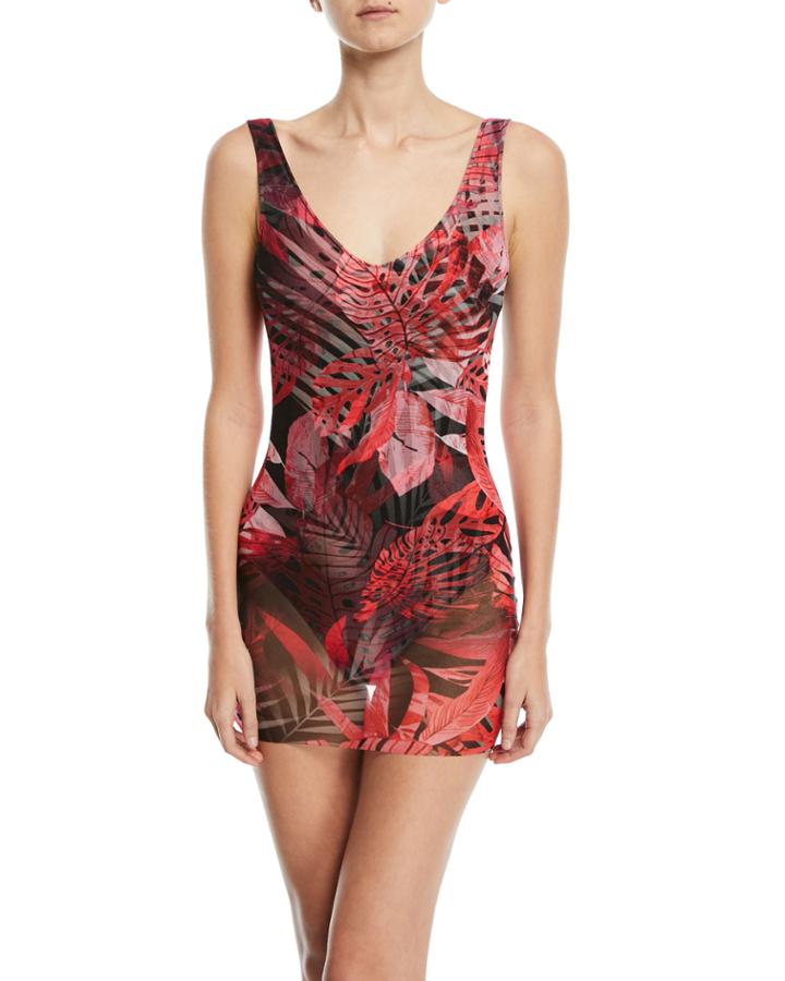 Printed Tulle One-piece Tankini