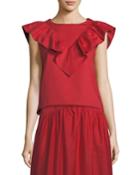 Vendredi Sleeveless Ruffled-frill Cotton-poplin Blouse