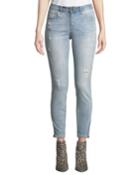 Distressed Whiskered Skinny Jeans, Blue