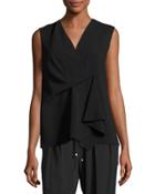 Cheti Sleeveless Crepe Drape-front Top, Black