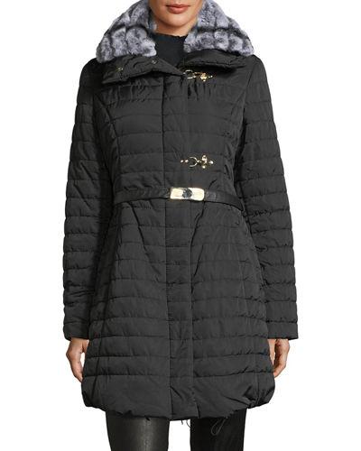 Fur-trim Belted Puffer Coat