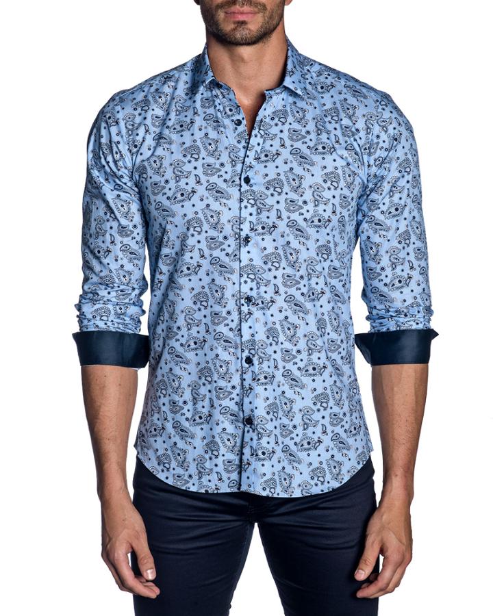 Men's Modern-fit Paisley Long-sleeve Shirt With Contrast Cuffs