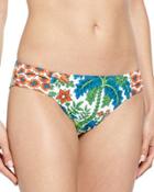 Palm Paisley Side-shirred Bikini Bottom, White