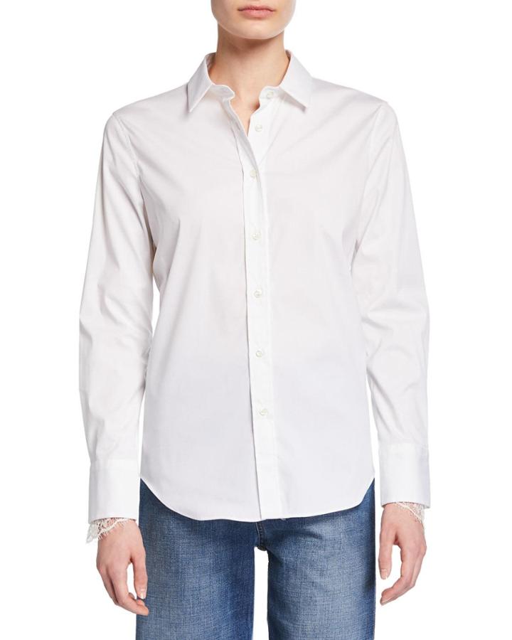Button-down Lace Cuff Blouse