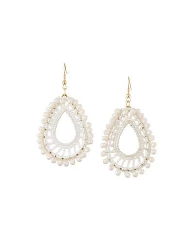 Crochet & Crystal Teardrop Earrings, White