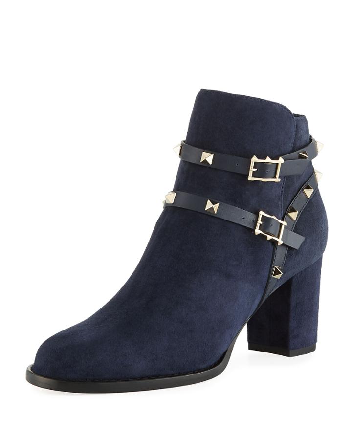 Rockstud Suede 100mm Chunky-heel Booties