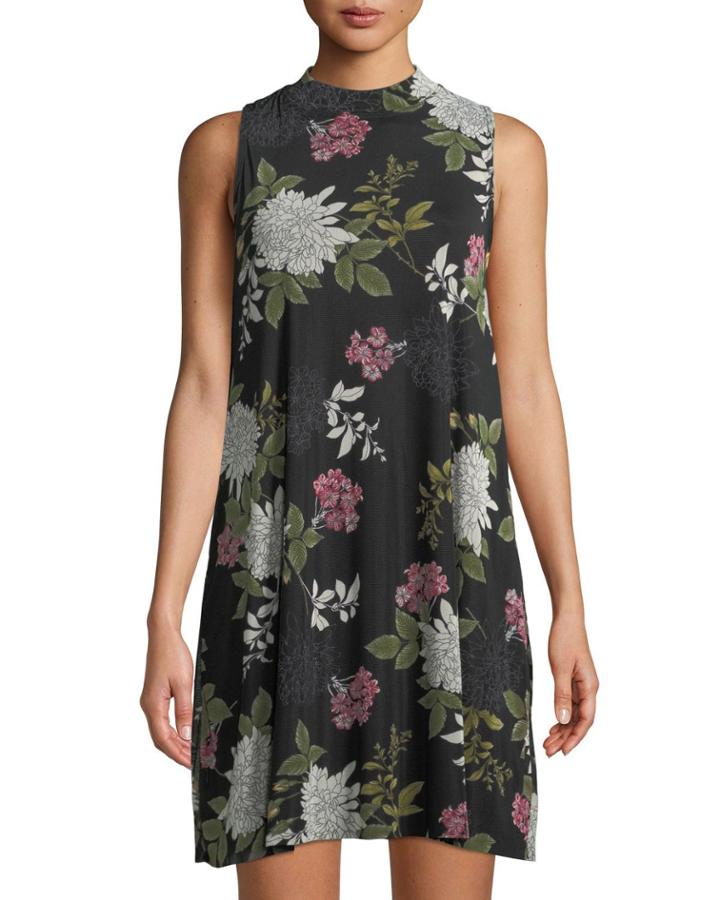 Floral-mesh Trapeze Dress