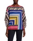 Mouvedre Striped Boat-neck Draped-sleeve Top