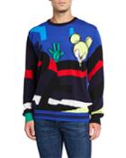 Men's Graphic Intarsia-knit Crewneck
