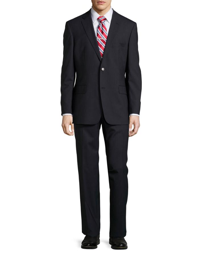 Hugo Boss Pasolini/movie Wool-blend Two-piece Suit W/pinstripe Print, Navy, Men's,