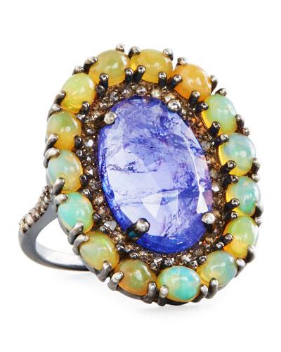 Tanzanite, Opal & Diamond Ring,
