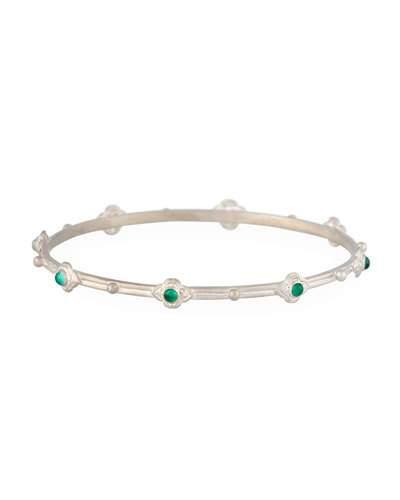 New World Scroll Bangle W/ Malachite & Blue Topaz Doublets
