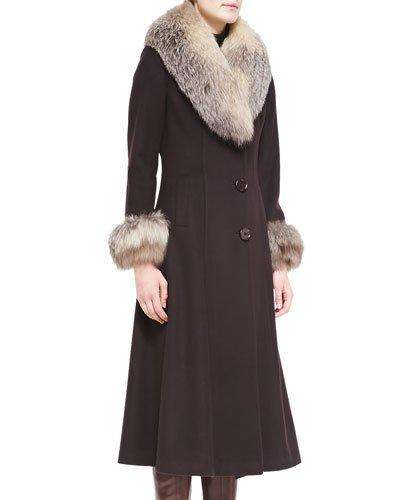 Maxi Cashmere Coat W/ Fur Trim