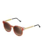 Painty Round Floral-print Sunglasses, Red Rose