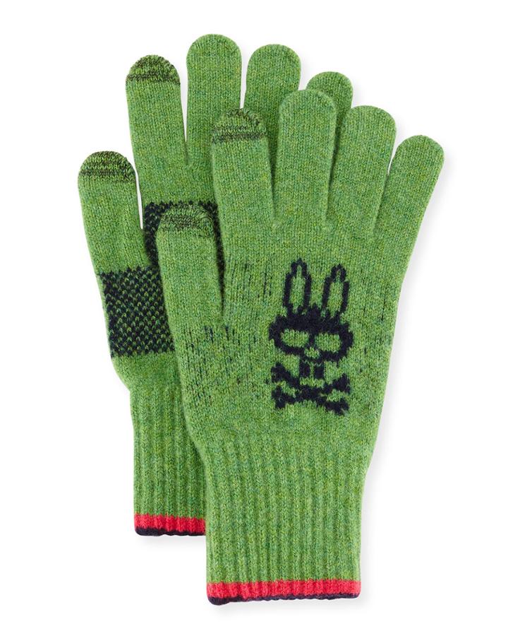 Psycho Bunny Mackies Striped-trim Tech Gloves, Watercress,