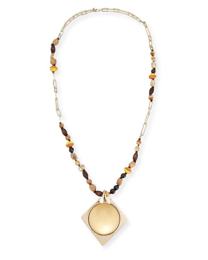Beaded Lucite Pendant Statement Necklace,