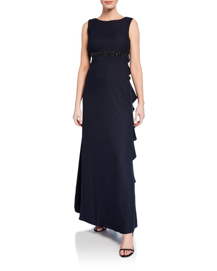 Cascading Ruffle A-line Open-back Gown