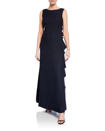 Cascading Ruffle A-line Open-back Gown