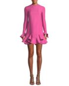 Long-sleeve Layered Ruffle Hem Crepe Couture Dress