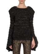 Metallic-knit Full-sleeve Crewneck Top