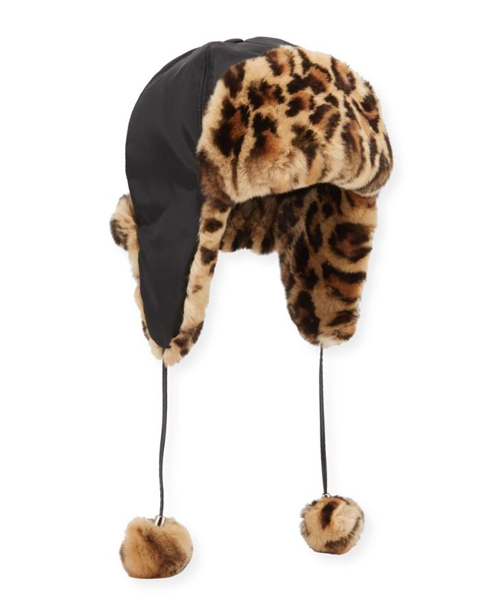 Rabbit Fur Leopard Nylon Trapper Hat
