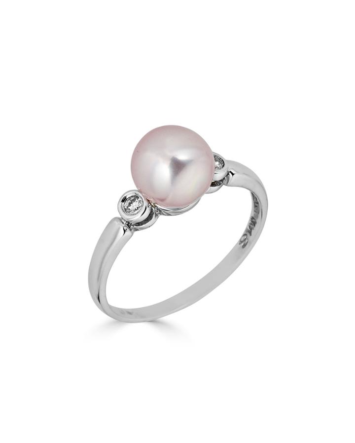 14k White Gold Classic 2-diamond & Pearl Ring,