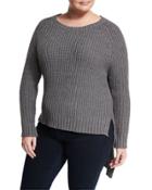 Waffle-knit High-low Sweater, Heather Gray,